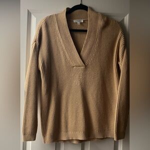 Haven Well Within Tan Ribbed Womens V-Neck Sweater Sz M